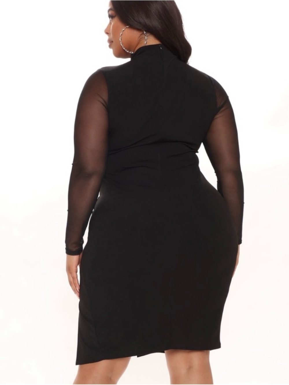 Fashion Nova Black Sheer-Panel Midi Dress - Picture 2 of 2